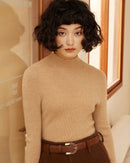 High-Neck Pullover Slim-Fit Cashmere Knit Sweater
