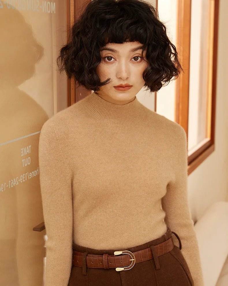 High-Neck Pullover Slim-Fit Cashmere Knit Sweater