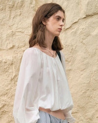 Simple Round-Neck Blouse With Puff Sleeves