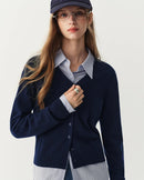 Rib-Trim Wool V-Neck Cardigan