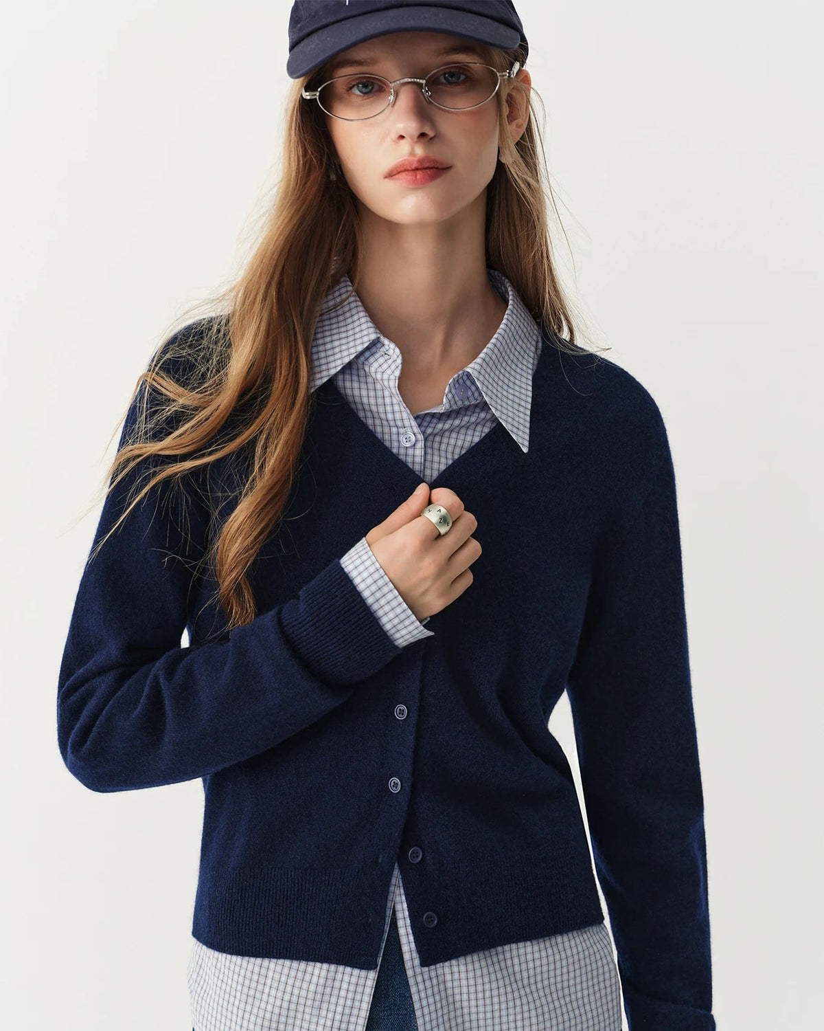 Rib-Trim Wool V-Neck Cardigan