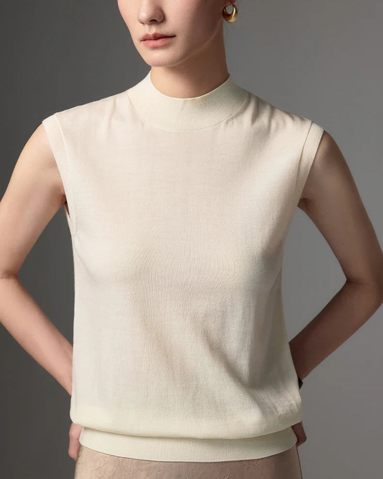 Lightweight Worsted Wool Mock Neck Top