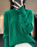 Diamond-Knit Wool Mock-Neck Sweater