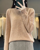 Merino Wool Seamless Half-High Collar Solid Knit Pullover