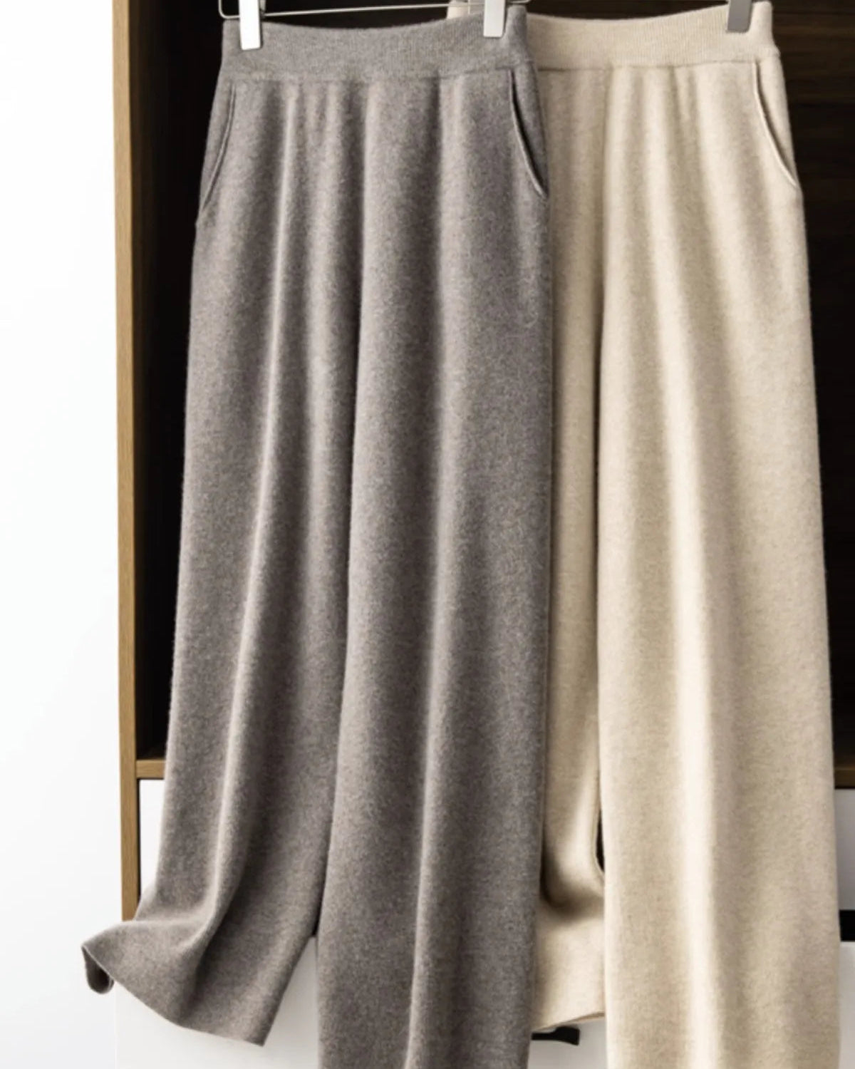 High-Waist Knit Wide-Leg Floor-Length Pants