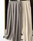 High-Waist Knit Wide-Leg Floor-Length Pants