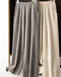 High-Waist Knit Wide-Leg Floor-Length Pants