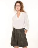 Retro Cotton Linen V-Neck Long-Sleeved Collared Shirt