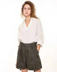 Retro Cotton Linen V-Neck Long-Sleeved Collared Shirt