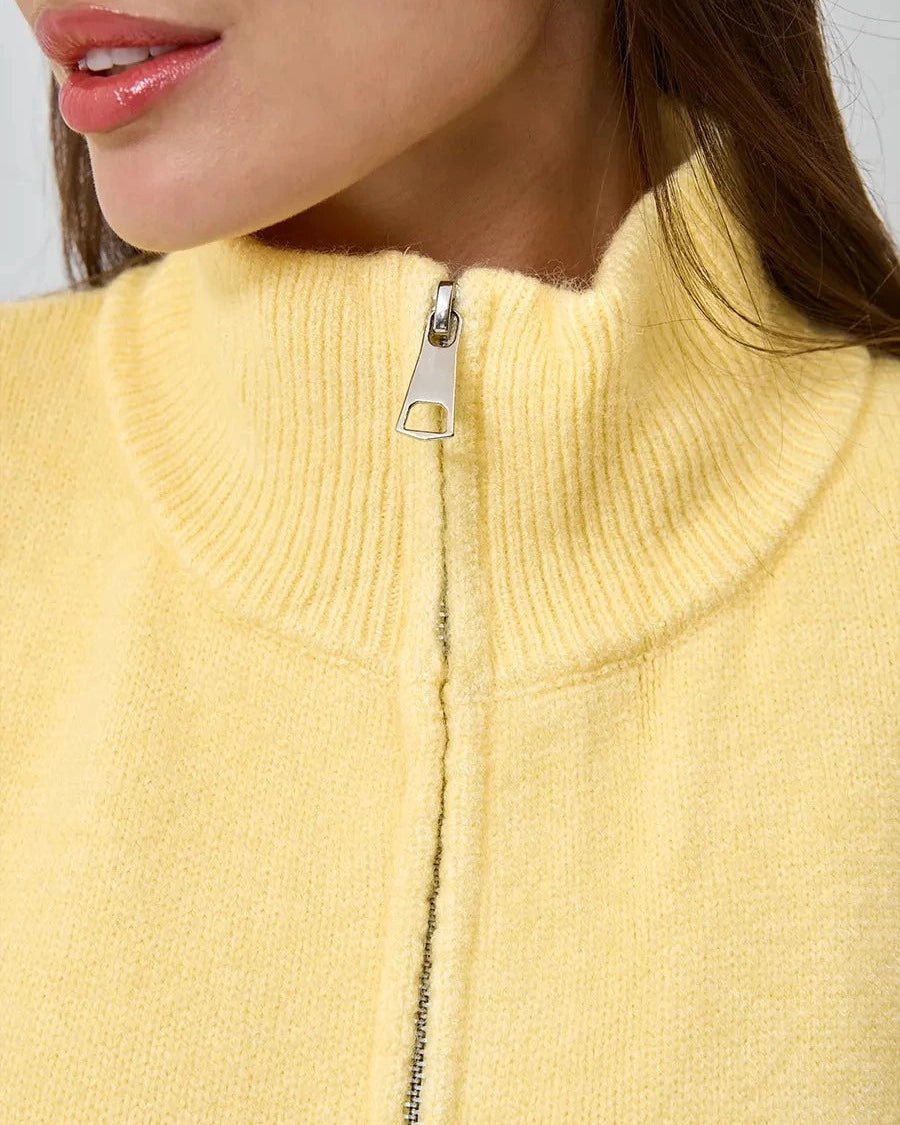 Oversized Knit Zip Cardigan Stand Collar