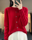 Merino Wool Round Neck Knit Cardigan