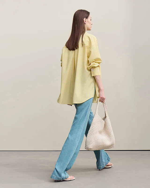 Loose-Fitting Casual Striped Embroidered Shirt