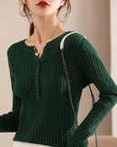 Cotton V-Neck Knit Pullover
