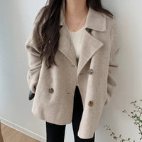 Turn Down Collar Double Breasted Short Wool Coat
