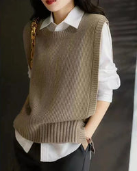 Solid Round Neck Knit Vest