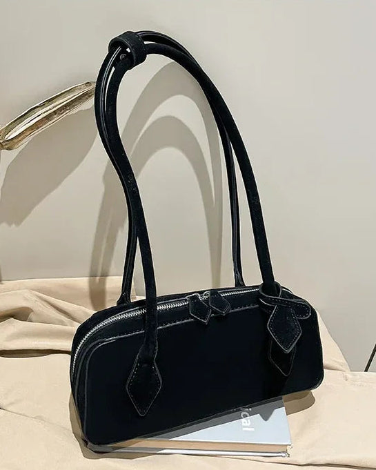 Faux Suede Bowling Shoulder Bag