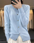 Mink Cashmere Crew Neck Cardigan Sweater