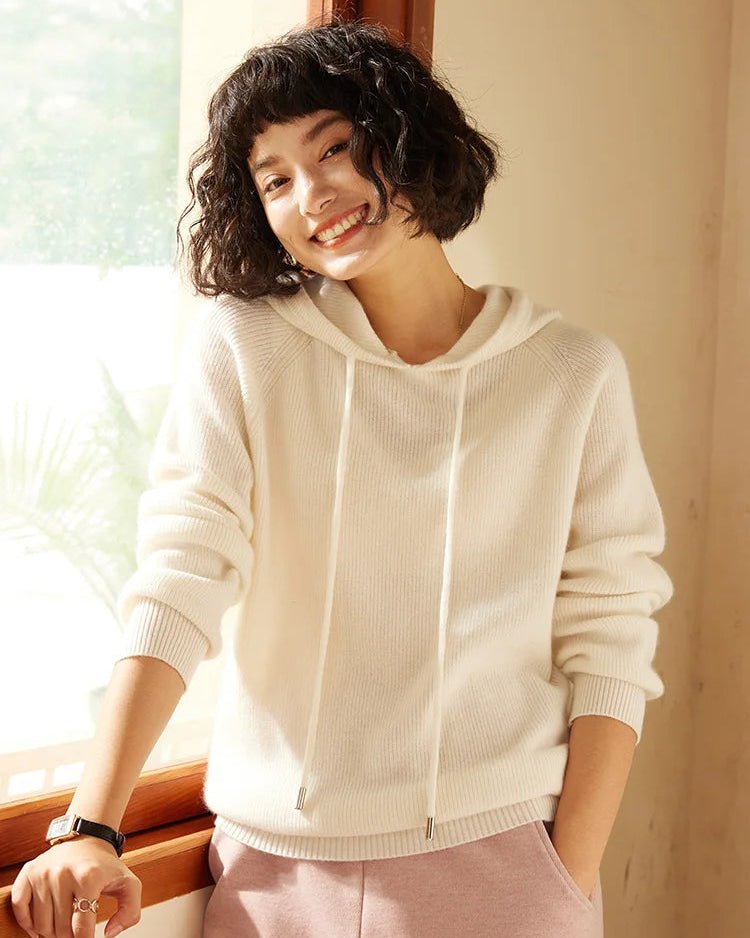 Cashmere Knitted Long-Sleeved Hooded Pullover