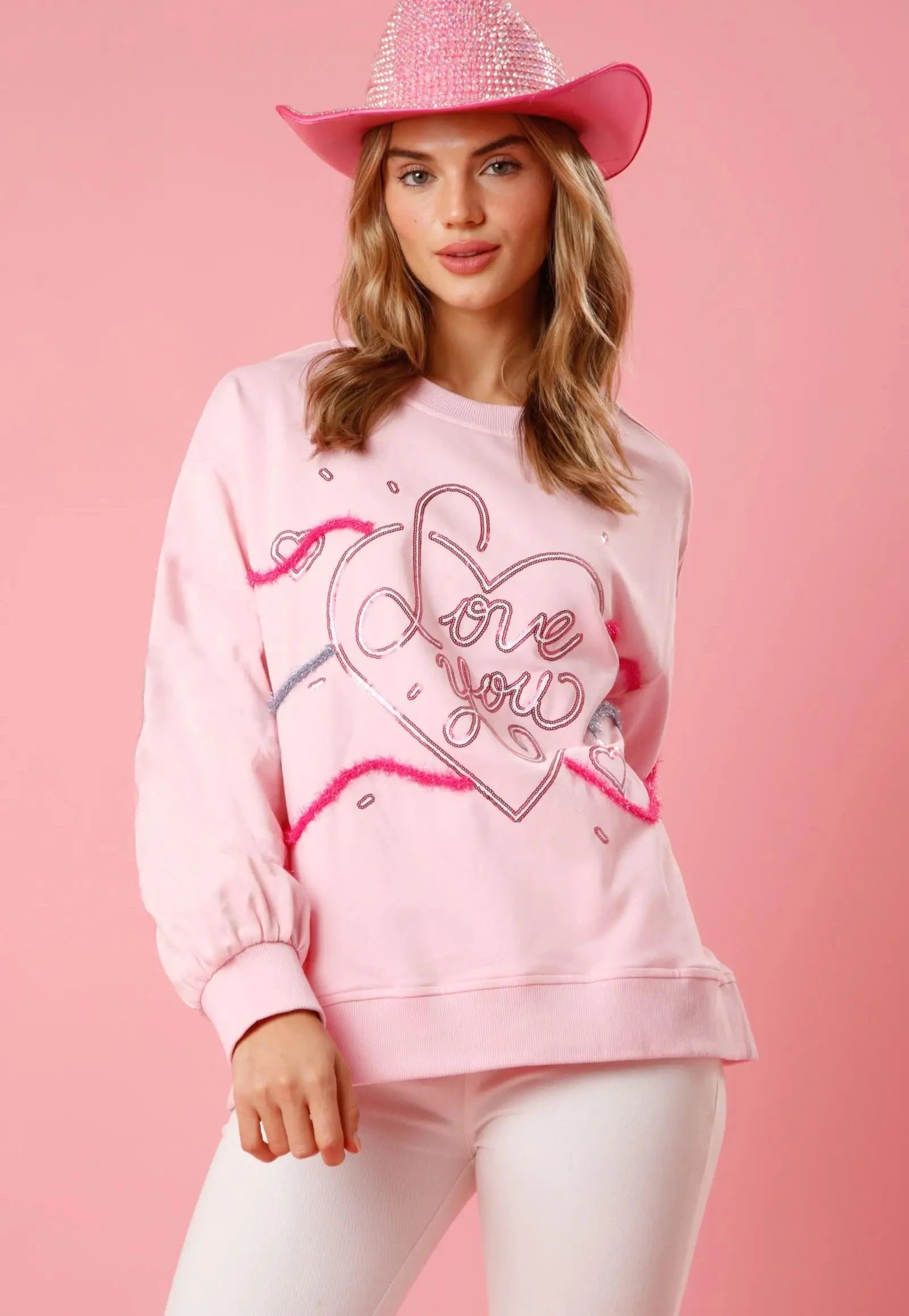 Valentine's Day Love Sequin Round Neck Knitted Sweatshirt