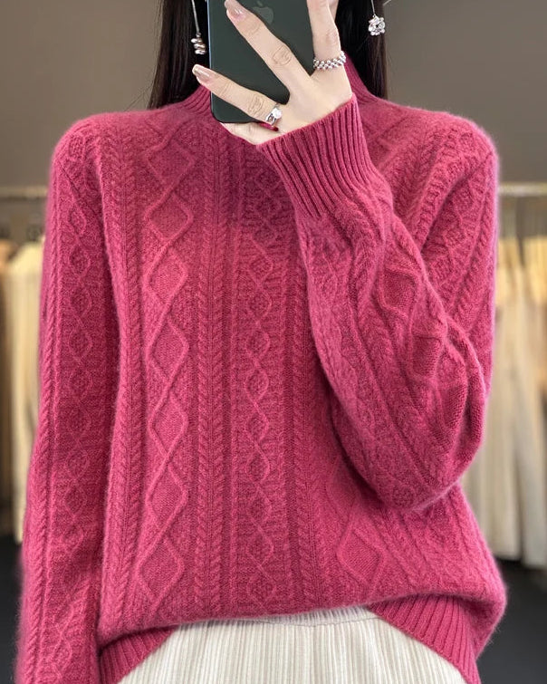 Diamond-Knit Wool Mock-Neck Sweater