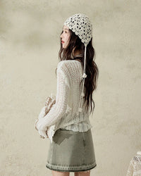 Relaxed Lace Detail Knitted Pullover Top