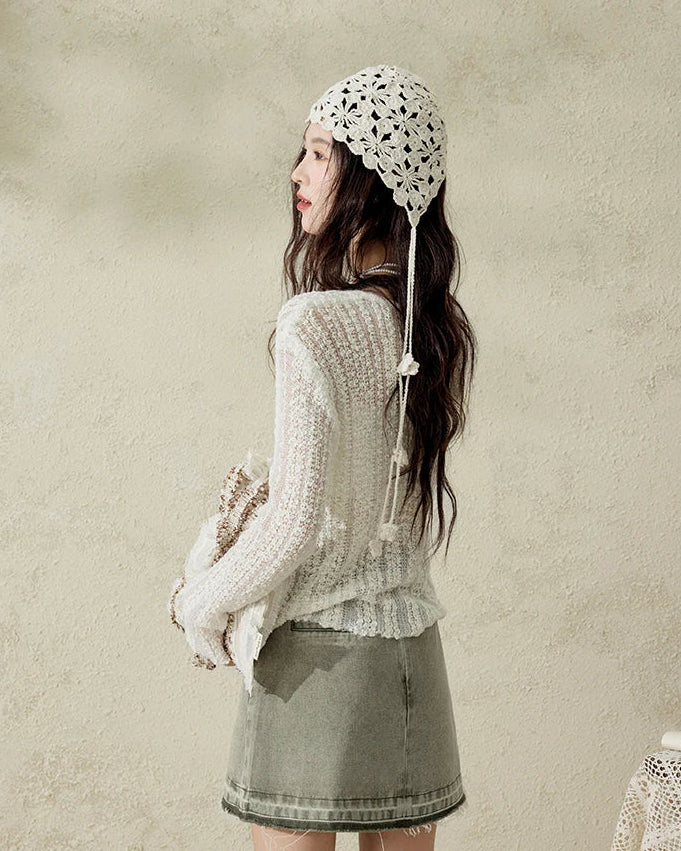 Relaxed Lace Detail Knitted Pullover Top