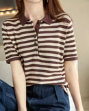 Cotton Striped Short-Sleeve Polo T-Shirt