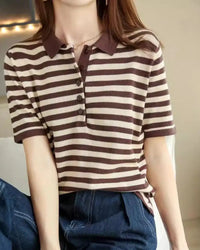 Cotton Striped Short-Sleeve Polo T-Shirt