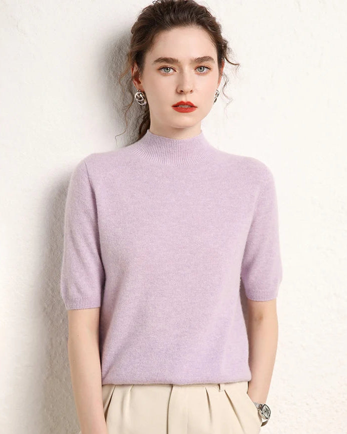 Cashmere Half-Sleeve Mock-Neck Sweater