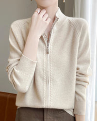 Raglan Merino Wool Zip Cardigan