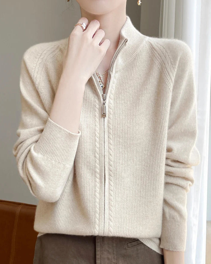 Raglan Merino Wool Zip Cardigan