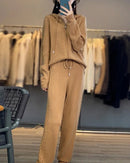 Wool Blend Hooded Zip Cardigan & Wide-Leg Pants Set