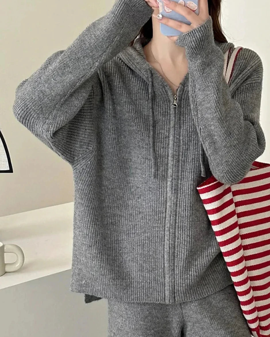 Merino Wool Hooded Knit Set