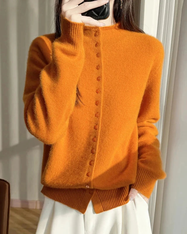 Mock Neck Merino Wool Cardigan