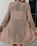 Solid Hollow-Out Open-Front Loose Long Knit Cardigan