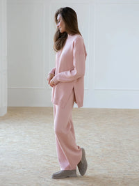 Half Turtleneck Sweater & Wide Leg Pants Knitted Set