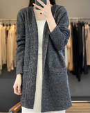 100% Merino Wool Hooded Loose Mid-Long Open Cardigan Coat