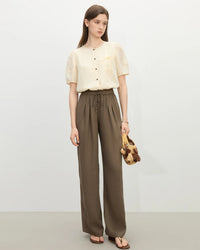 Linen Straight Elastic High Waist Pants