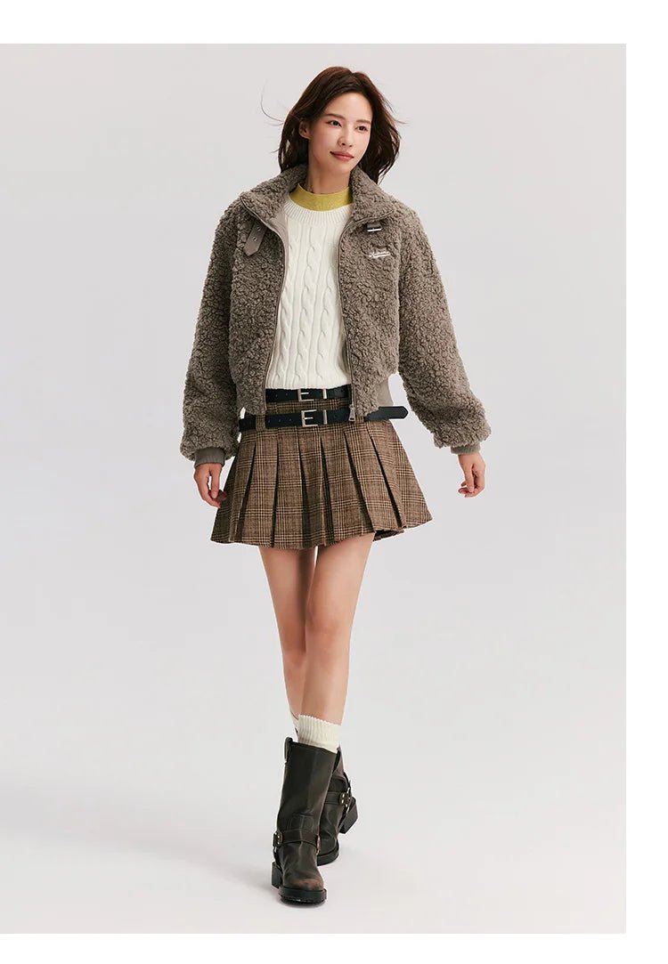 Short Height Stand-Up Collar Furry Jacket