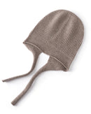 Merino Wool Striped Drawstring Pullover Ski Ear-Flap Hat