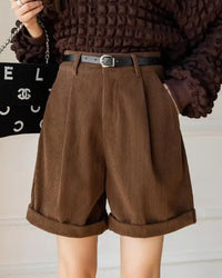 women's corduroy high-waist wide leg shorts at Gentle Herde. Vintage-inspired