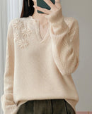 Floral-Embroidered Wool Sweater