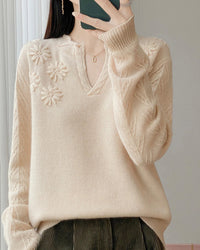 Floral-Embroidered Wool Sweater