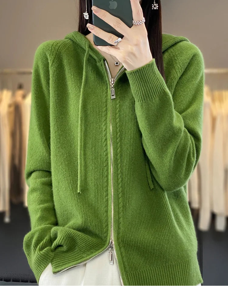 Merino Wool Hooded Zip Cardigan