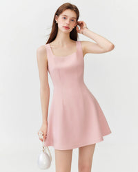 Square Neck Sleeveless Flared Mini Dress