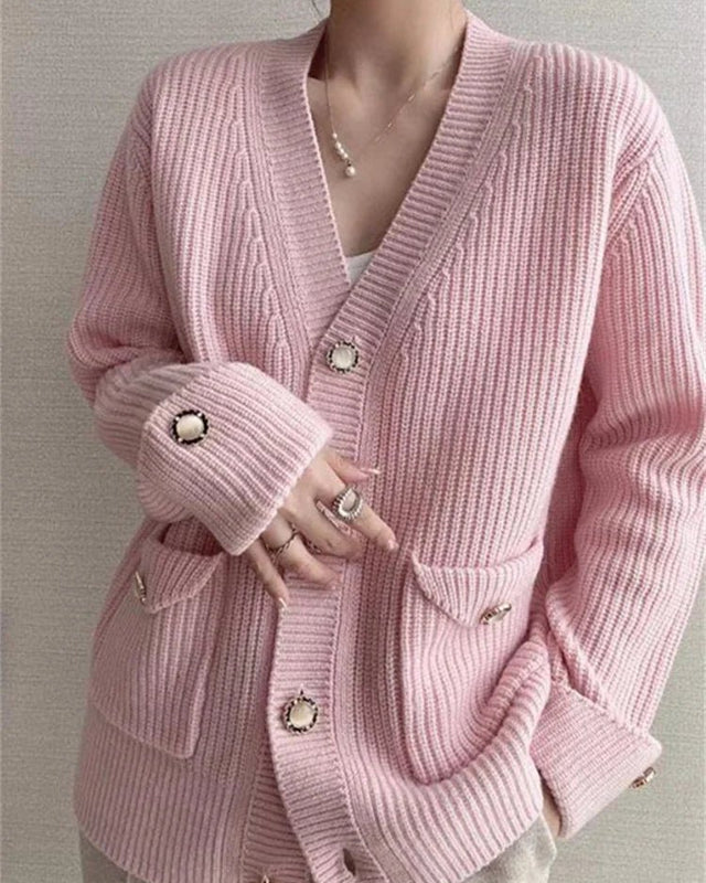 V-Neck Ribbed Knitted Cardigan