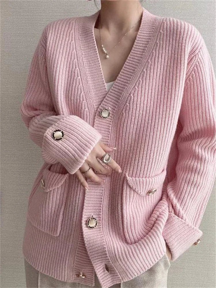 V-Neck Ribbed Knitted Cardigan