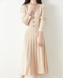 Merino Wool V-Neck Knit Midi Dress