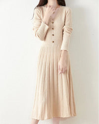 Merino Wool V-Neck Knit Midi Dress