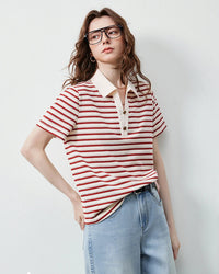 Vintage Stripe Hollow Polo Tee